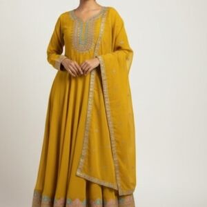 Elegant Yellow Embroidered Women's Dress